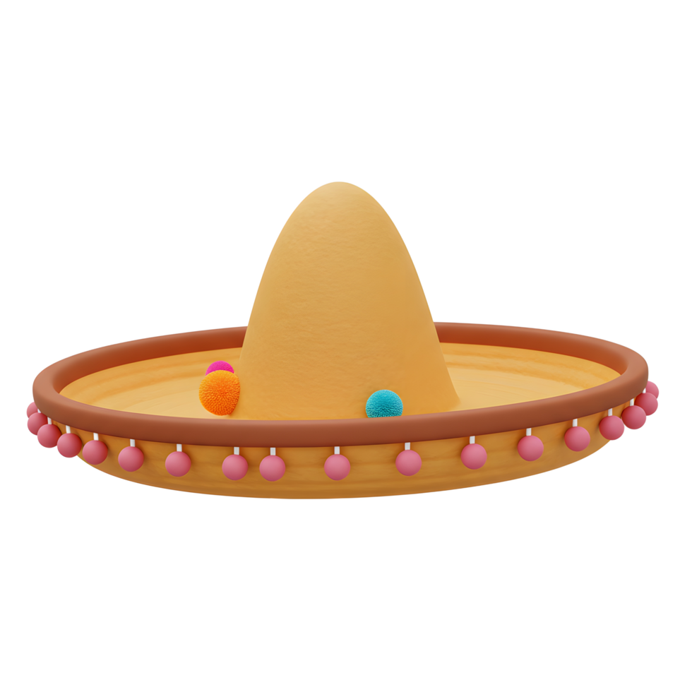 Festive Sombrero Hat Rendering with Colorful Pom Poms Decoration png