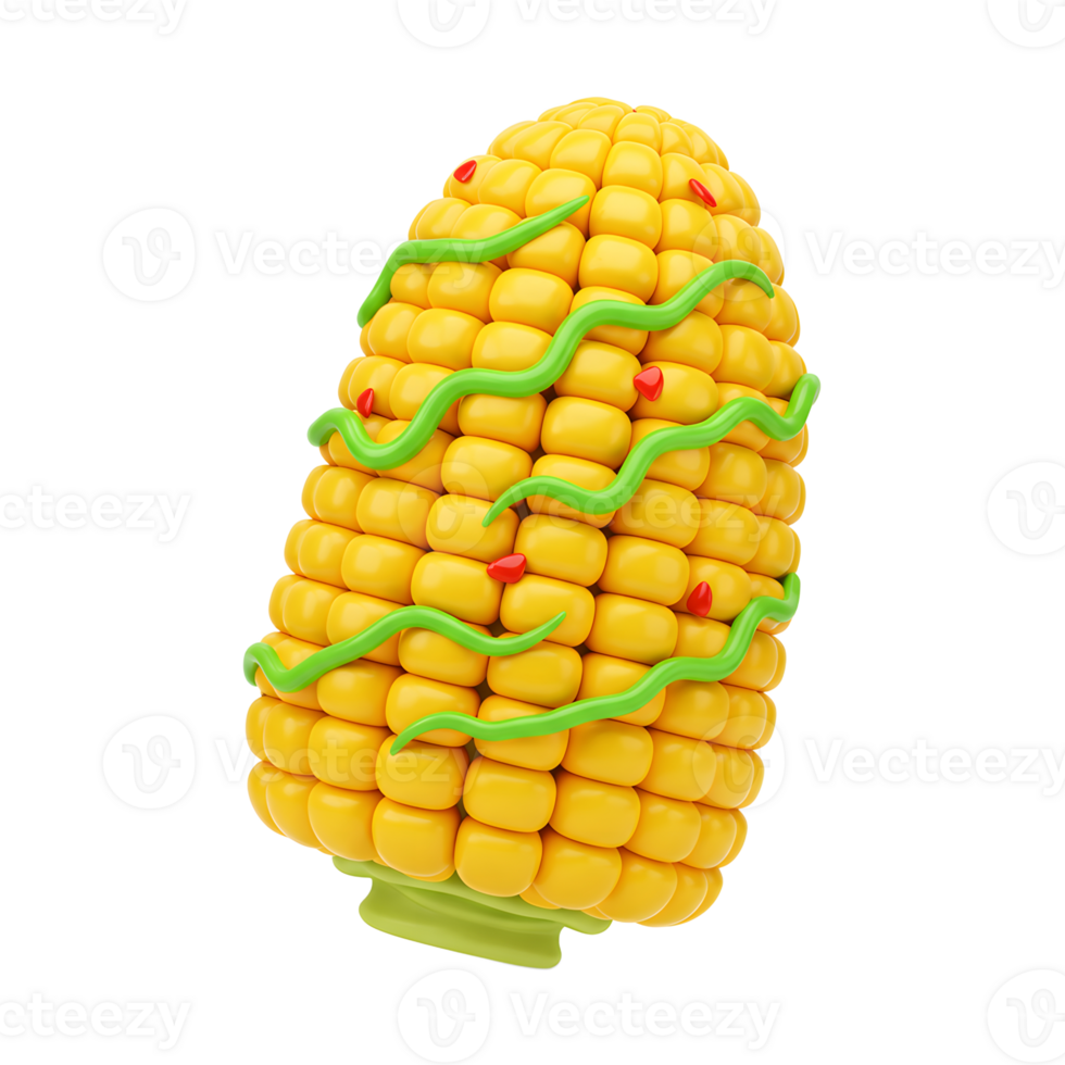 Stylized Corn Cob with Green and Red Decoration on White png