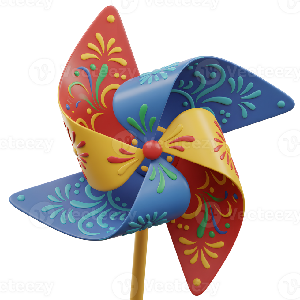 Spinning Colorful Pinwheel Toy with Intricate Floral Design on White png