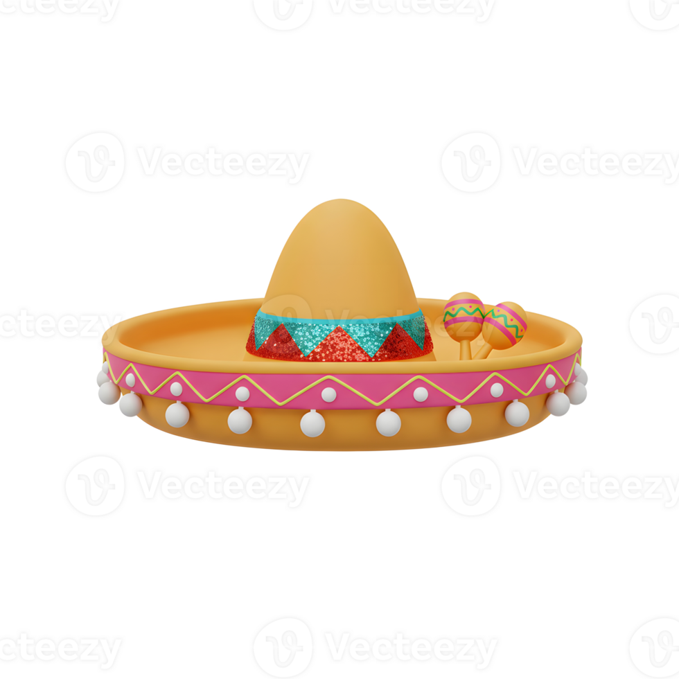 Festive Sombrero and Maracas Illustration Celebrating Mexican Culture png