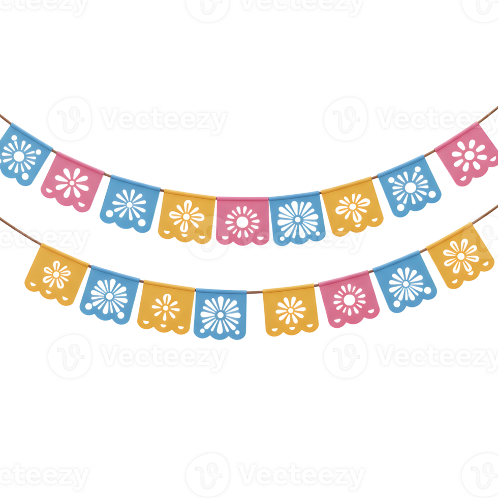 Festive Garland Hanging with Colorful Paper Flags for Celebration png