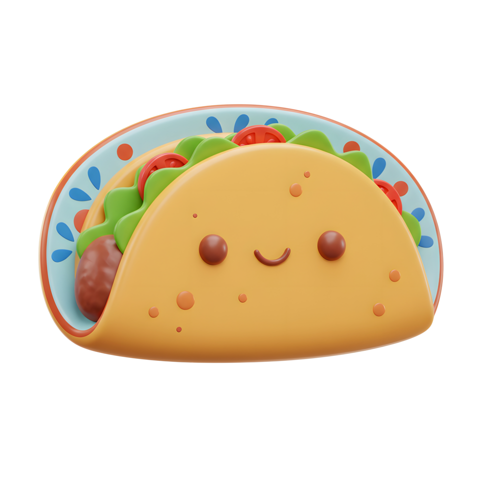 Cute Taco Cartoon Character on Plate with Vegetables and Meat png