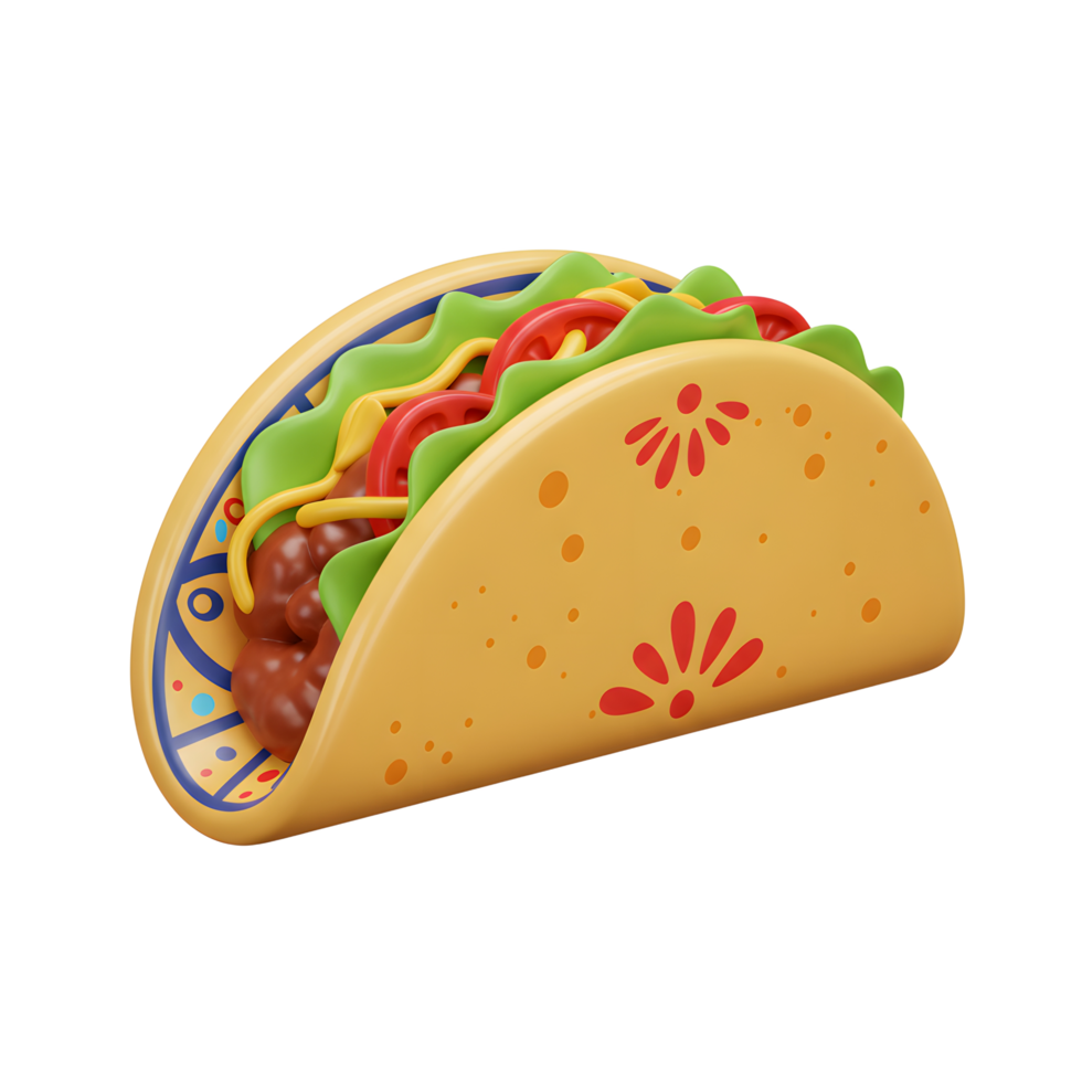 Colorful Taco Illustration with Meat and Vegetables on a White Background png