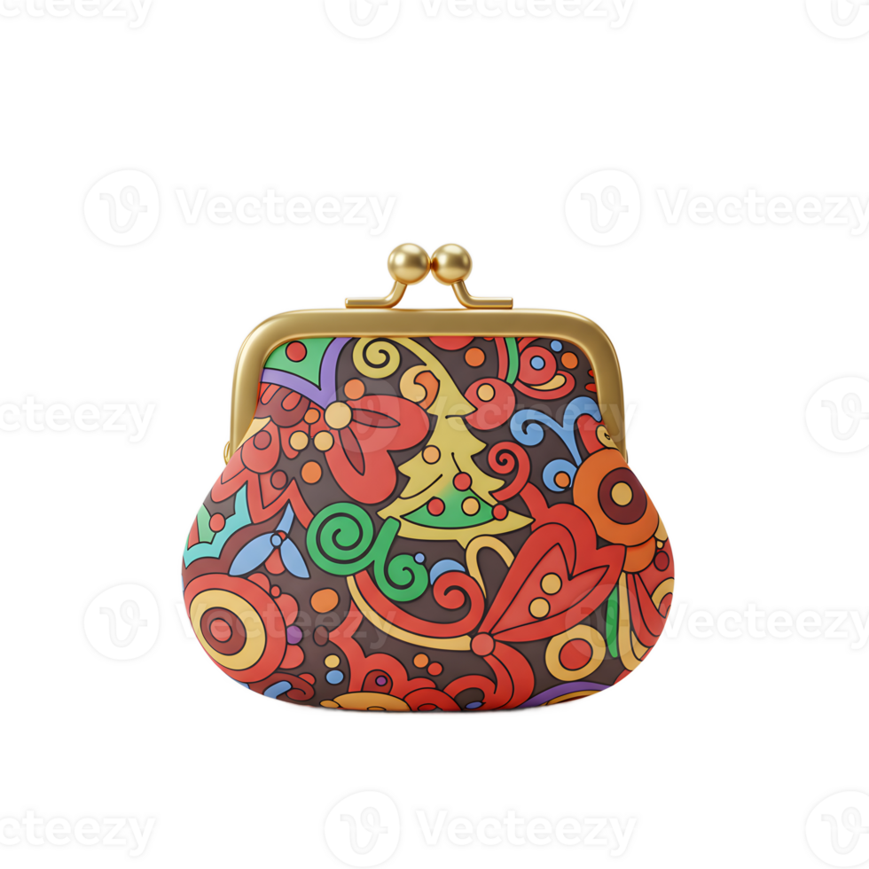 Closed Coin Purse with Colorful Pattern on Neutral Background Still Life png