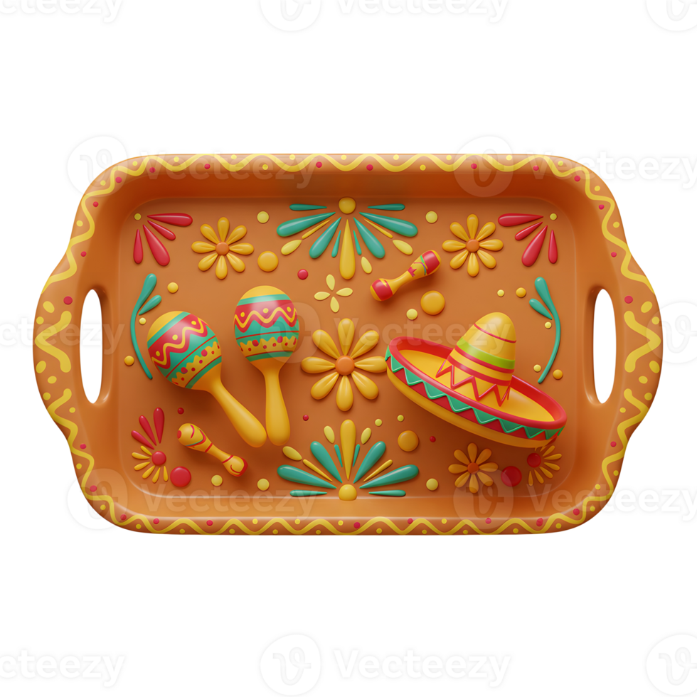 Celebrating with Maracas and Sombrero on Festive Tray png