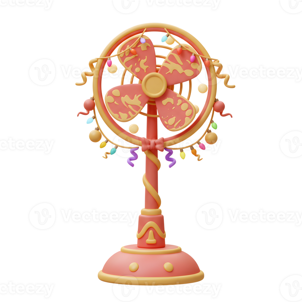 Decorated Desk Fan with Festive Lights and Ornament Accents png