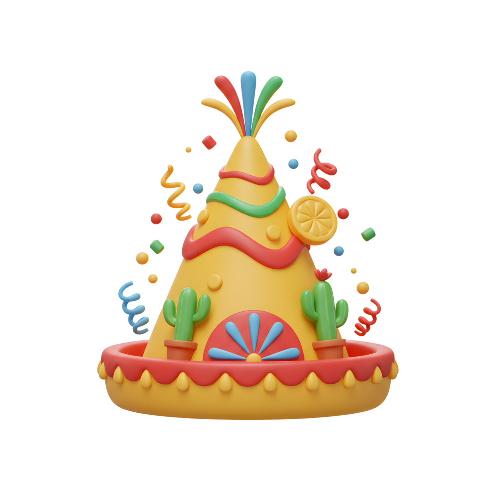 Festive Party Hat with Cactus and Confetti Celebratory Design png
