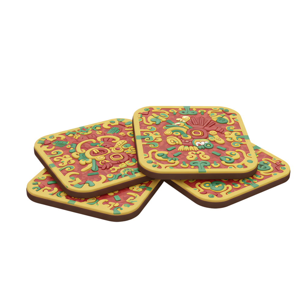 Stack of Decorative Square Aztec Tiles with Intricate Design and Colors png