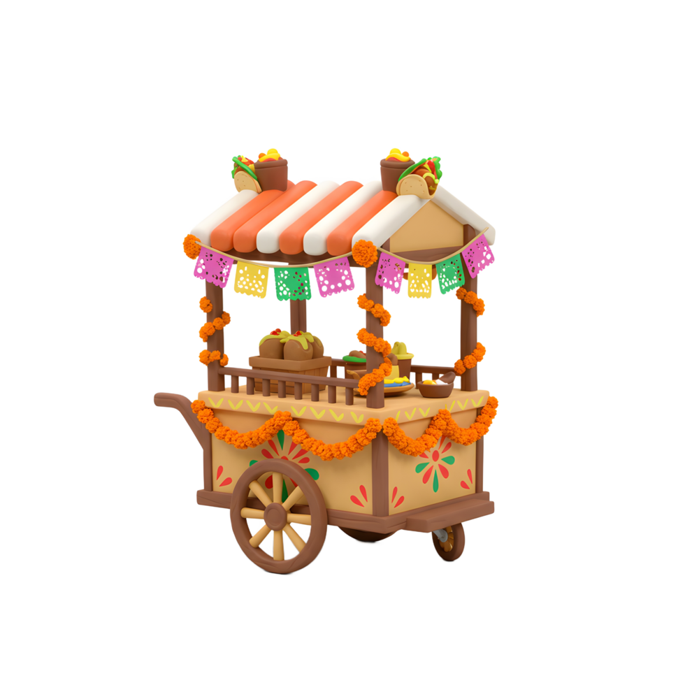 Clay Food Cart with Traditional Decorations and Tacos on Top png