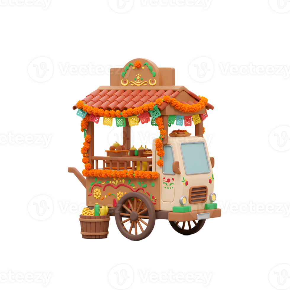 Festive Food Cart Displaying Traditional Sweets and Decorations on White png