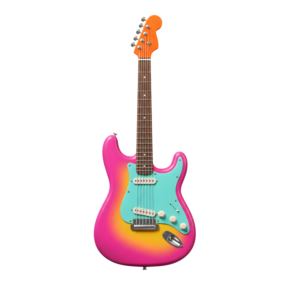 Colorful Electric Guitar with Pink Yellow and Blue Isolated on White png