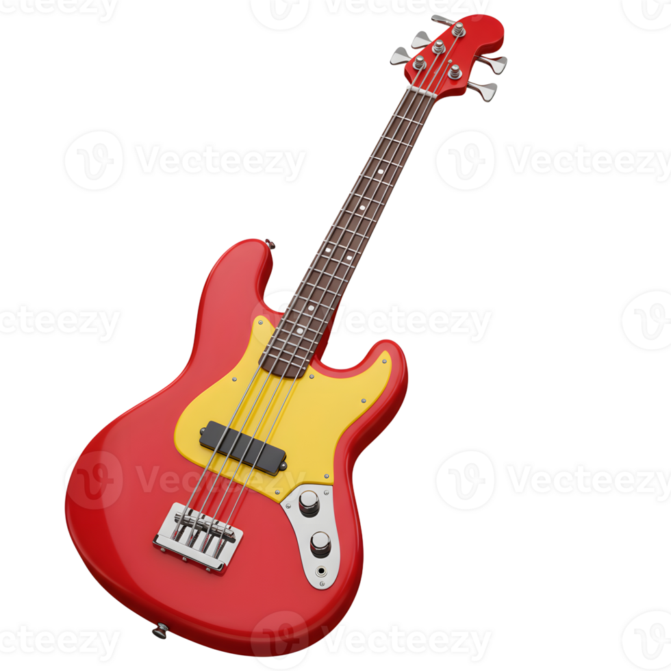 Red and Yellow Electric Bass Guitar Close-up Musical Instrument png