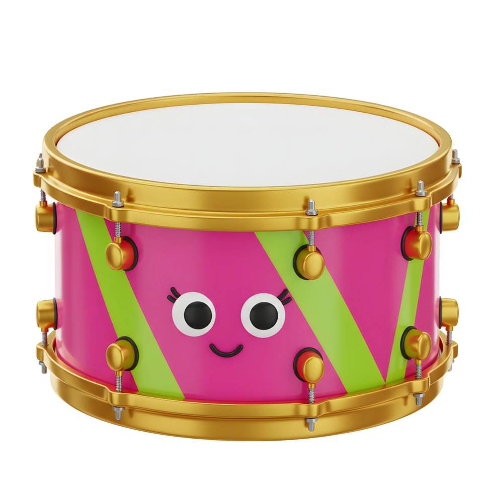 Cartoon Drum with Friendly Face Pink and Green Striped Design png