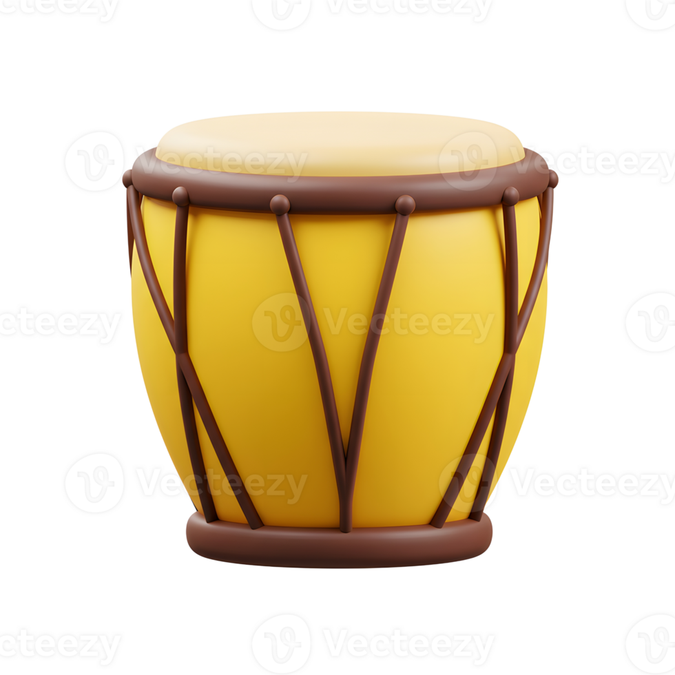Isolated Yellow Drum Illustration with Brown Ropes in Cartoon Style png