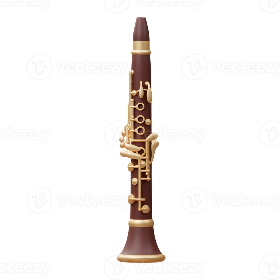 Isolated Clarinet Image Standing Upright with Golden Keys and Accents png