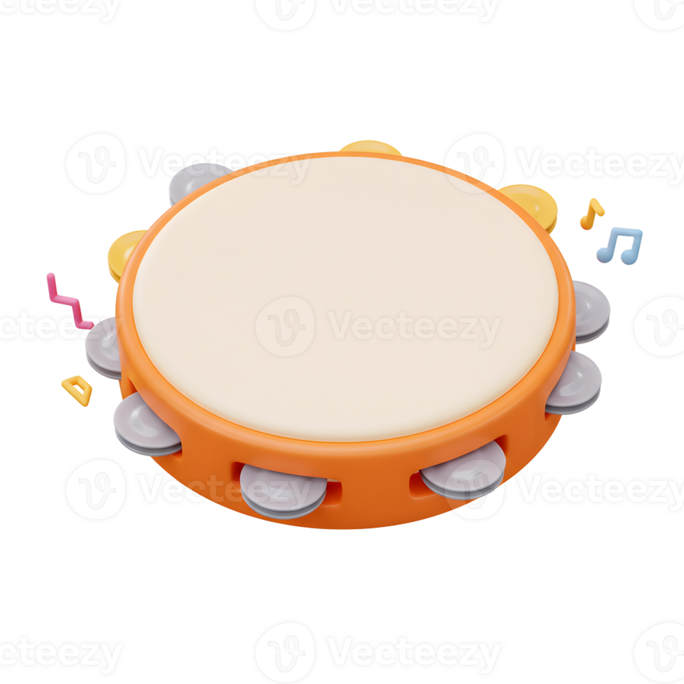 Isolated Tambourine with Musical Notes on White Background for Music png
