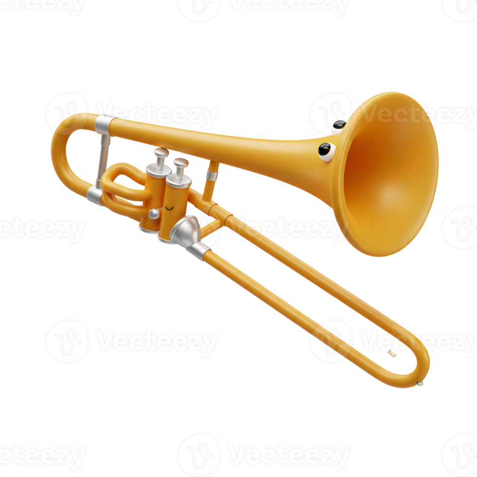 Whimsical Cartoon Trombone Illustration on a Clean White Background png