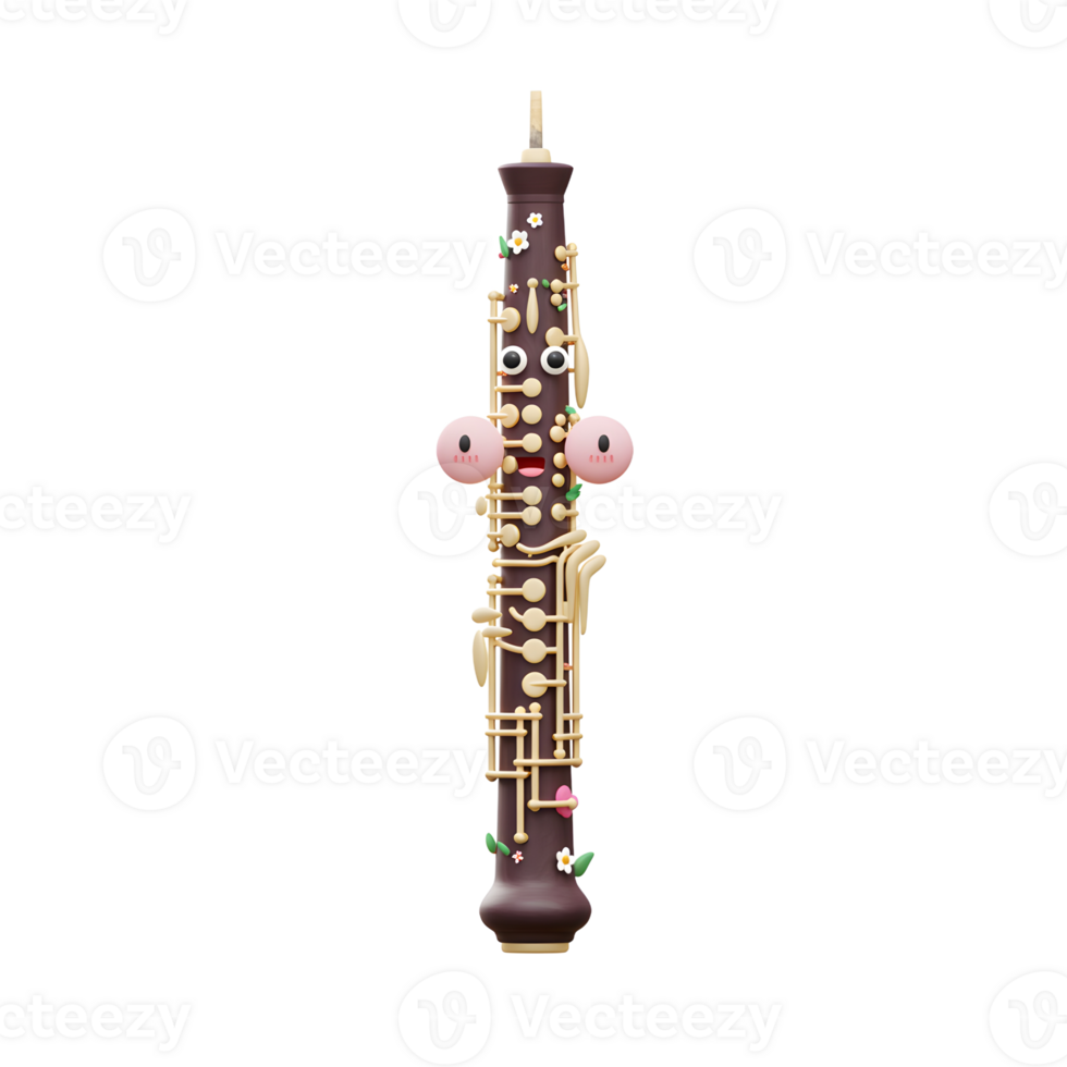 Oboe Character with Cartoon Face and Flowers Isolated on White png