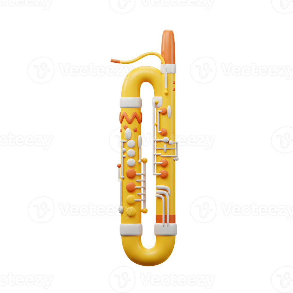 Yellow Clarinet with Keys and Decorative Elements in Vertical Format png