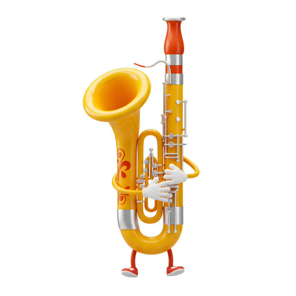 Playing Cartoon Bassoon with Arms and Legs on White Background png