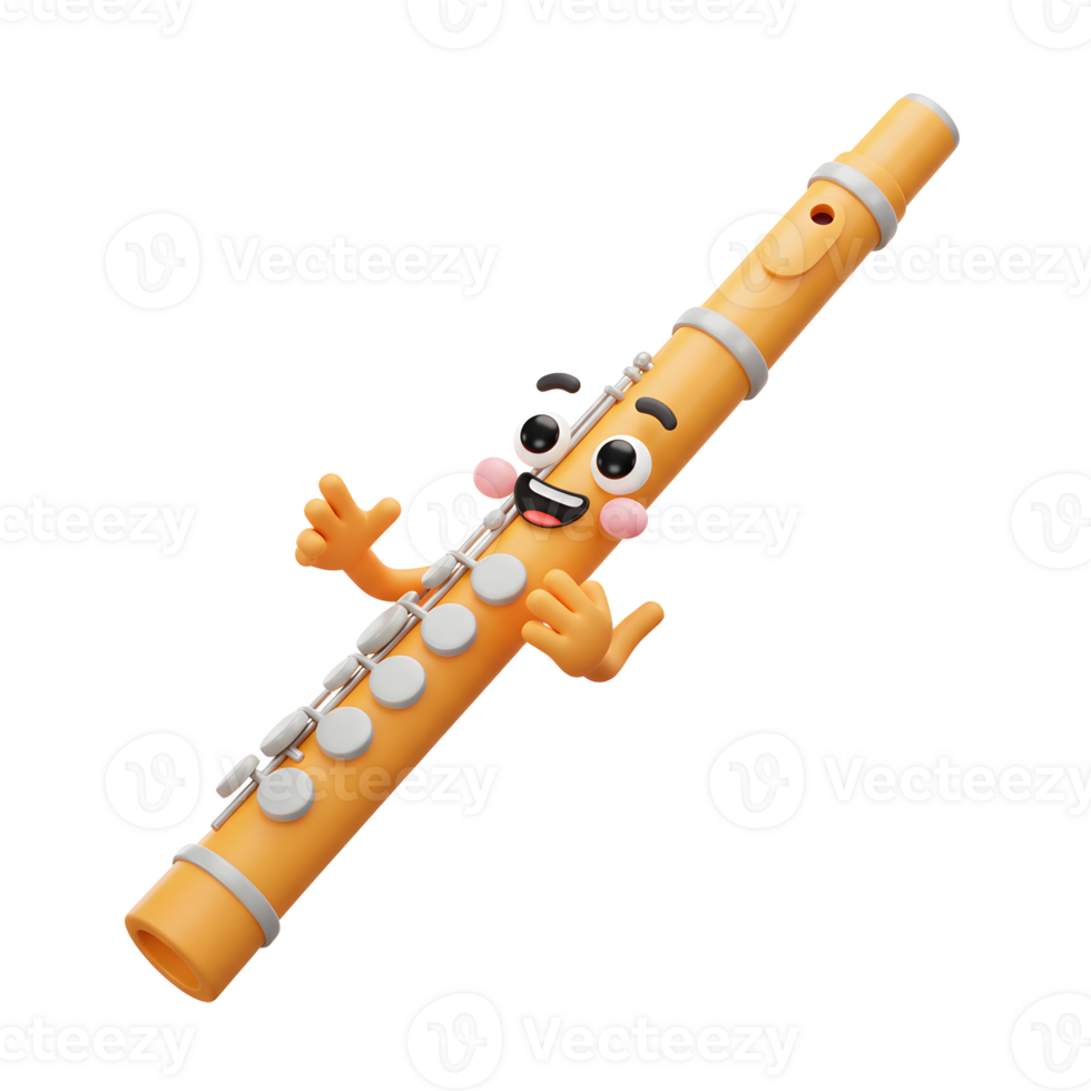 Cartoon Flute Character Waving its Hands and Smiling Happily png