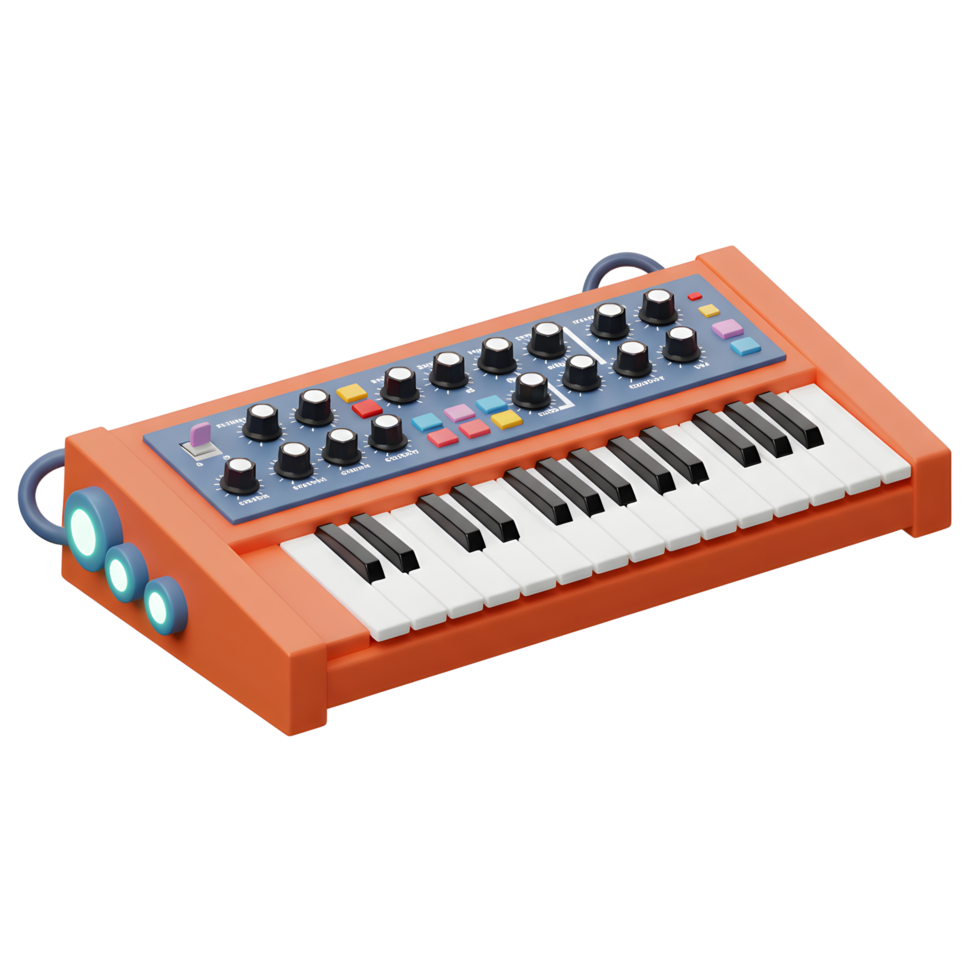 Orange Synthesizer Keyboard with Knobs and Keys for Music Creation png