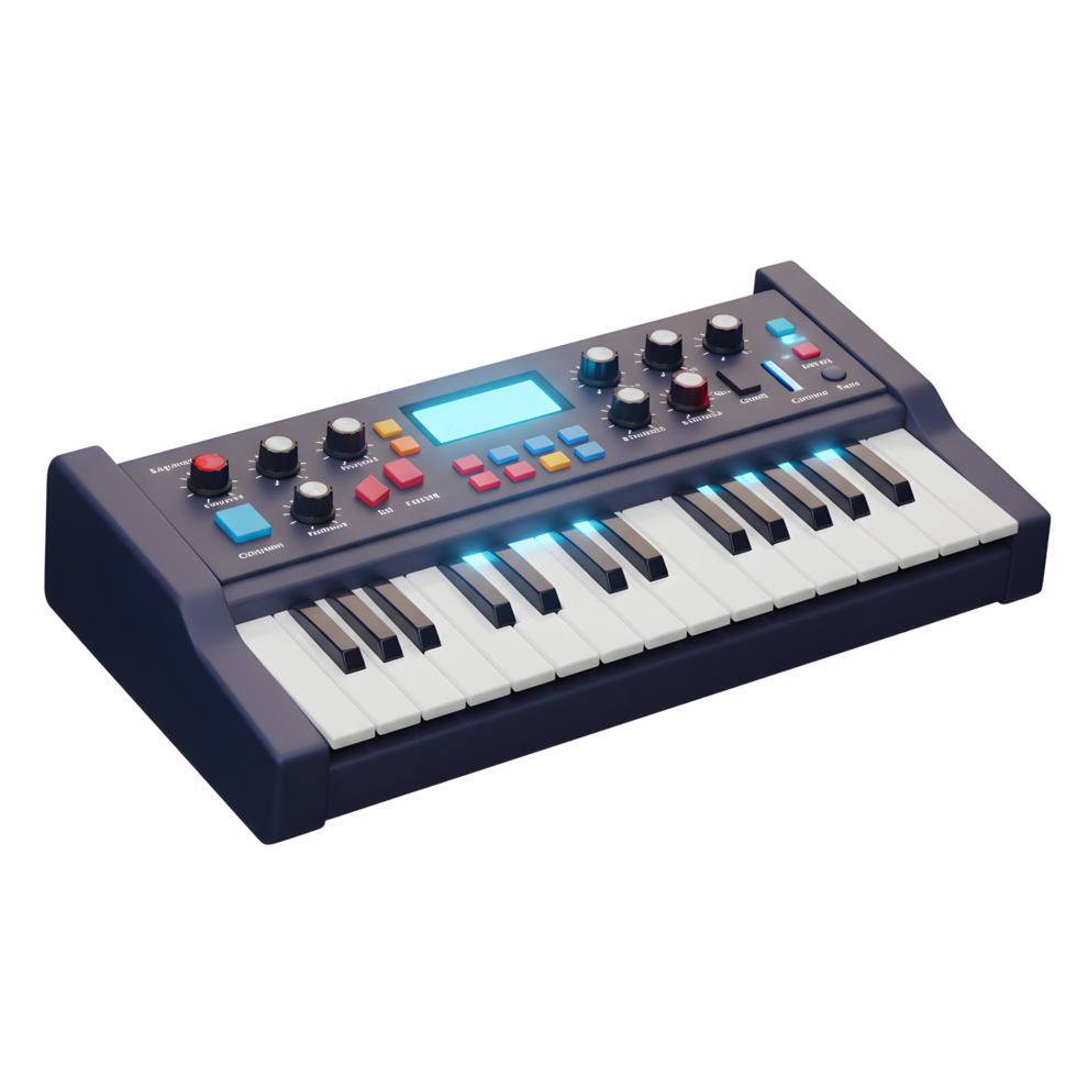Studio synthesizer with display screen and keyboard for music production png