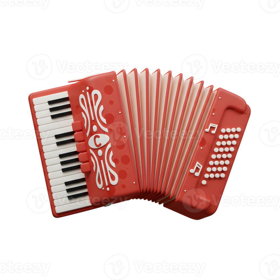 Red Accordion Musical Instrument Isolated on White Background Studio Shot png