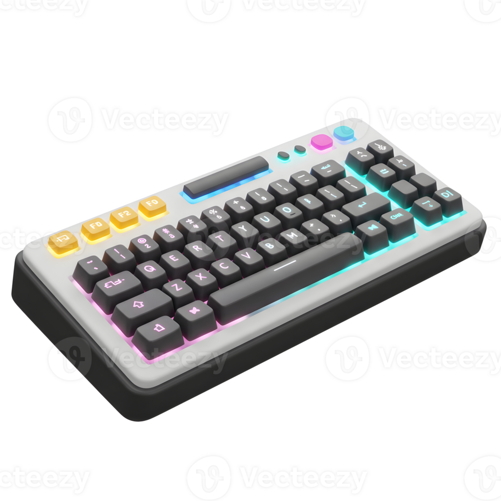 Illuminated Keyboard with Grey Keys and Pastel Lighting Effect Display png