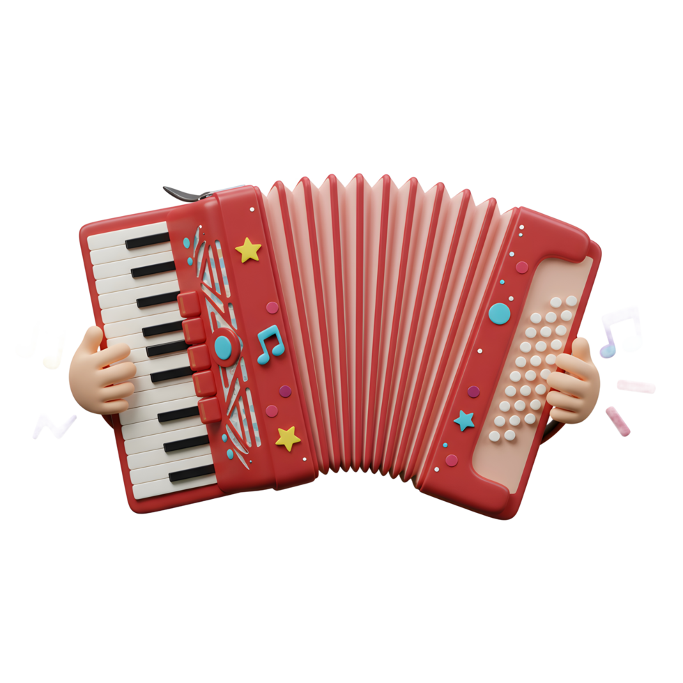 Playing Red Accordion with Colorful Notes and Hands Illustration png