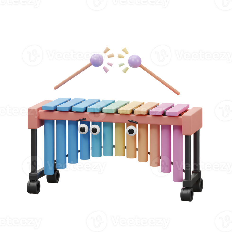 Playing Colorful Xylophone with Mallets in Cartoon Style Illustration png
