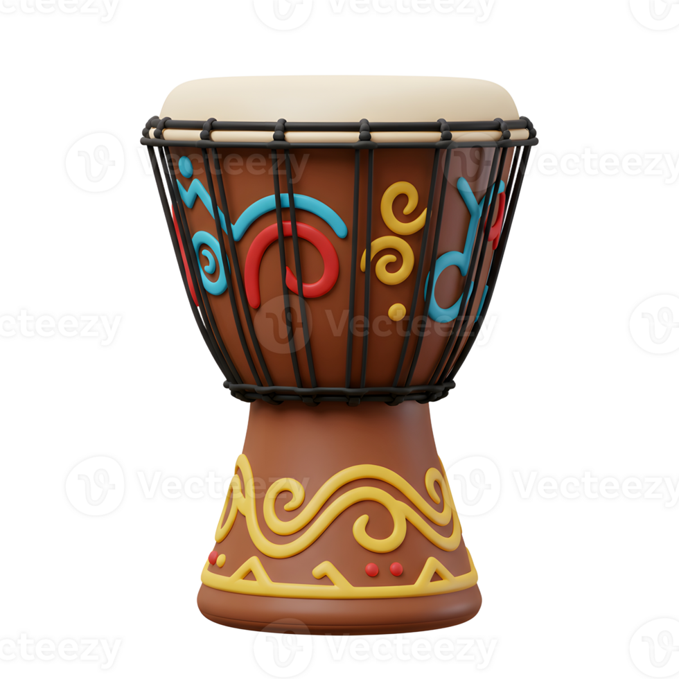 Isolated Djembe Drum with Colorful Tribal Patterns on White Background png