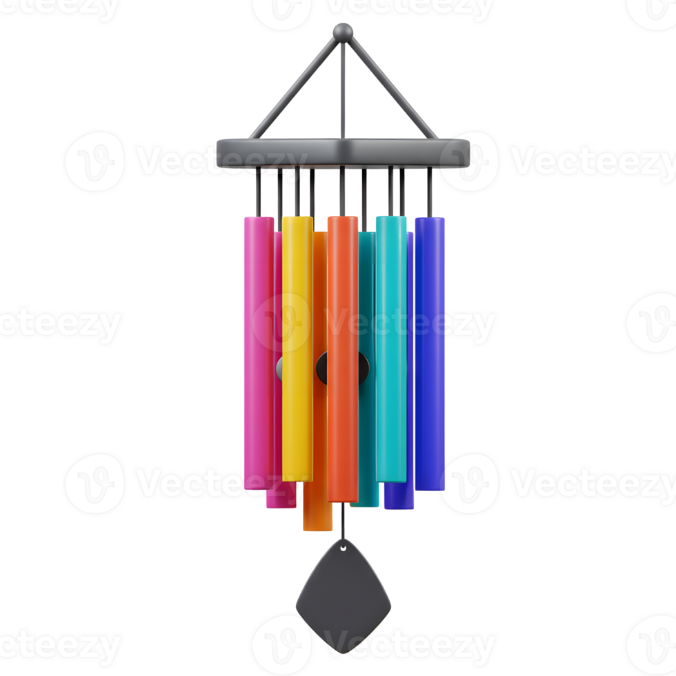 Hanging Colorful Wind Chime with Cylindrical Tubes and Triangle Frame png