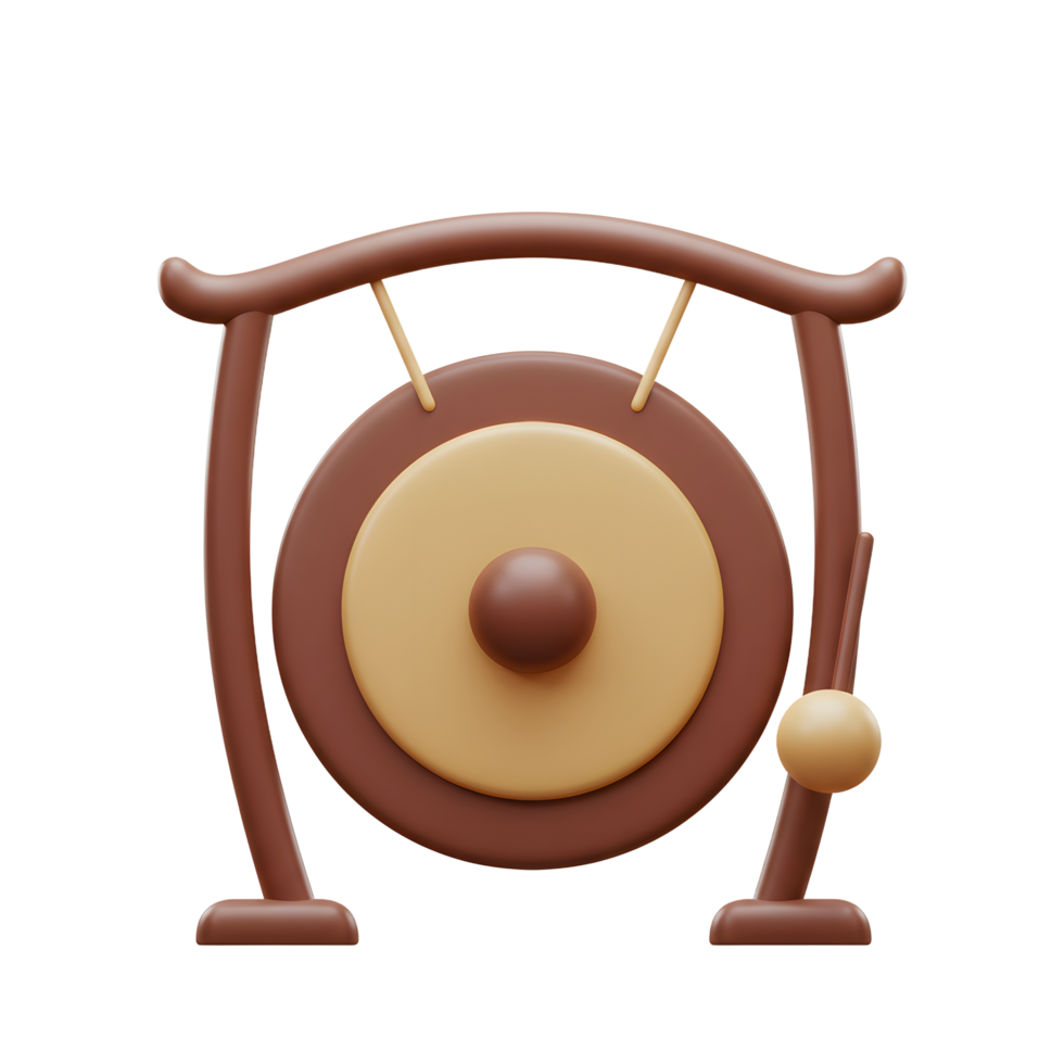 Depiction of Gong with Striker on Stand in Neutral Colors png