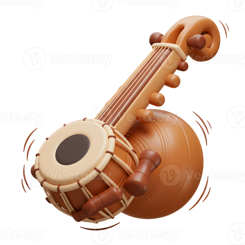 Musical Instrument Veena Making Sound in Cartoon Style Isolated png