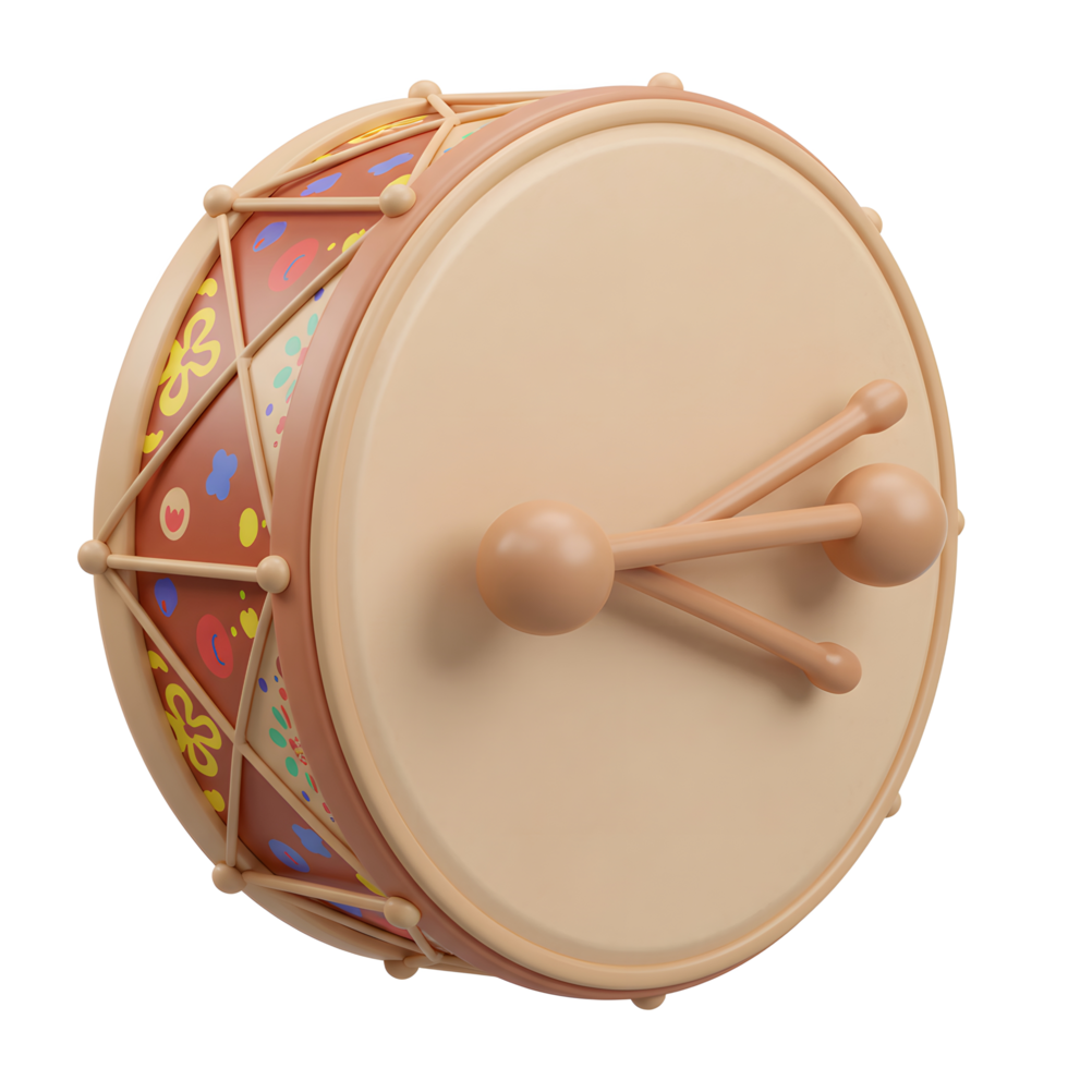 Close-up of a Drum with Sticks and Decorative Colorful Pattern png