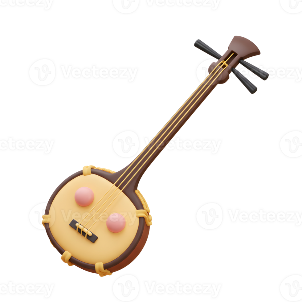 Artistic Cartoon Stringed Instrument with Round Body and Brown Accents png