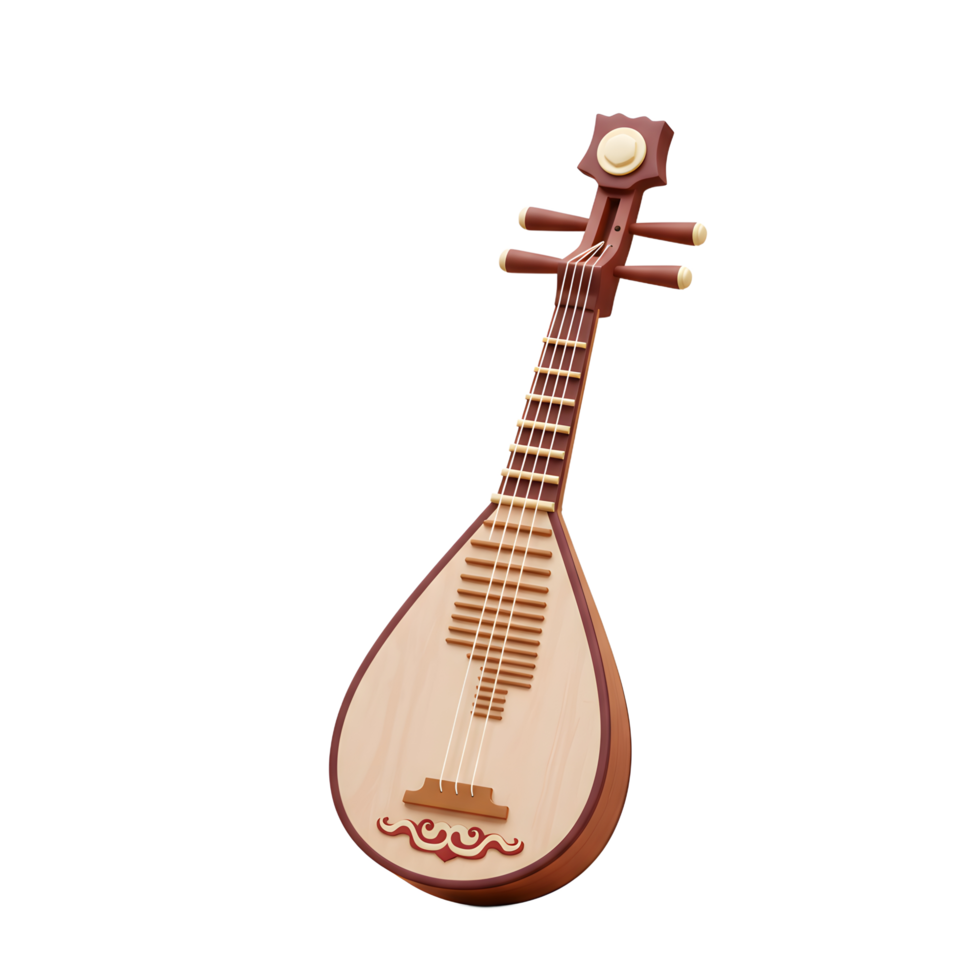 Lute Musical Instrument Rendering with Strings and Wooden Details png