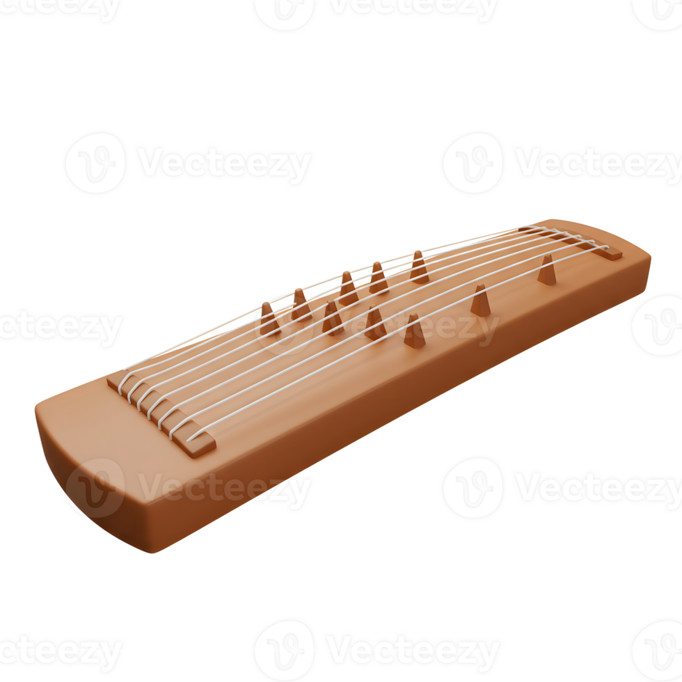 Zither Instrument Illustration with Strings and Wooden Details Depicted png