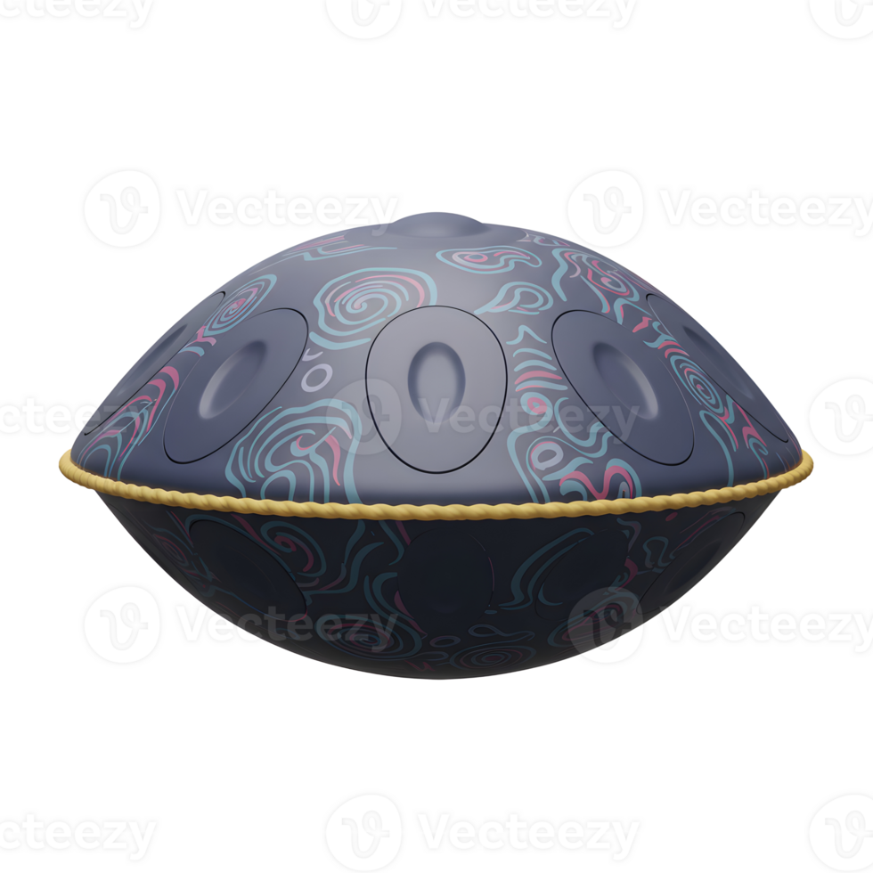 Isolated Handpan Percussion Instrument with Decorative Patterns and Soft Lighting png