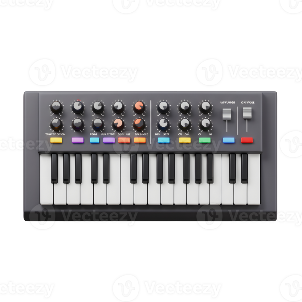 Synthesizer Instrument Close Up with Knobs and Keys png