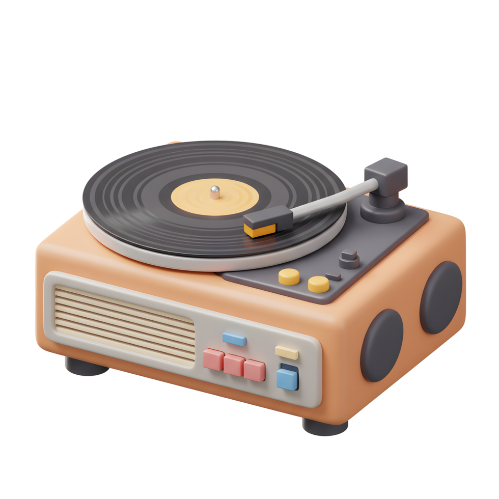 Retro Record Player with Vinyl Disc Music and Peach Tone png
