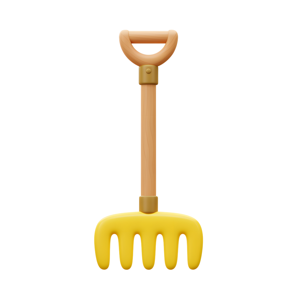 Illustration of a Yellow and Wooden Toy Rake for Gardening Fun png