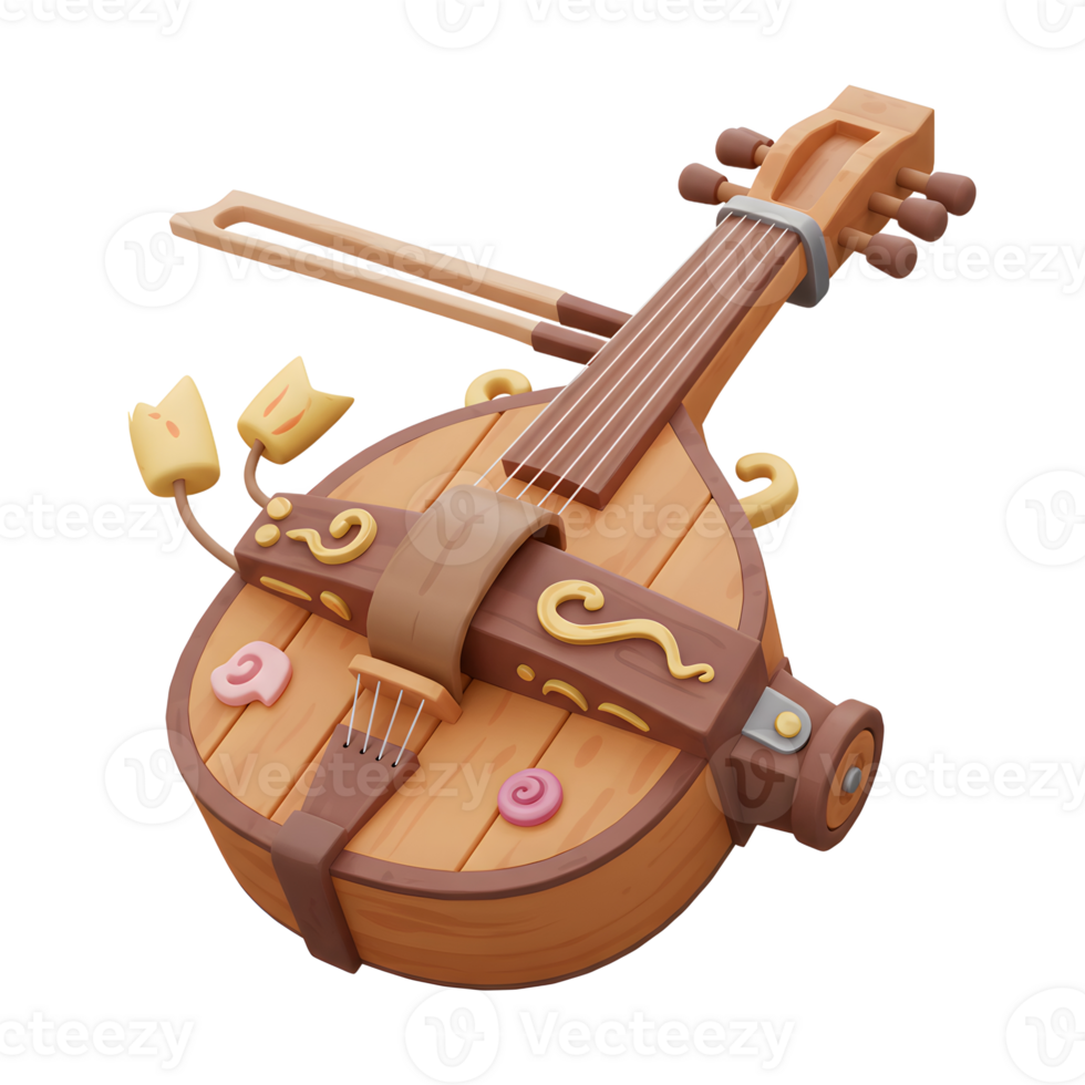 Stylized Wooden Instrument with Bow Unique Folk Art Concept png