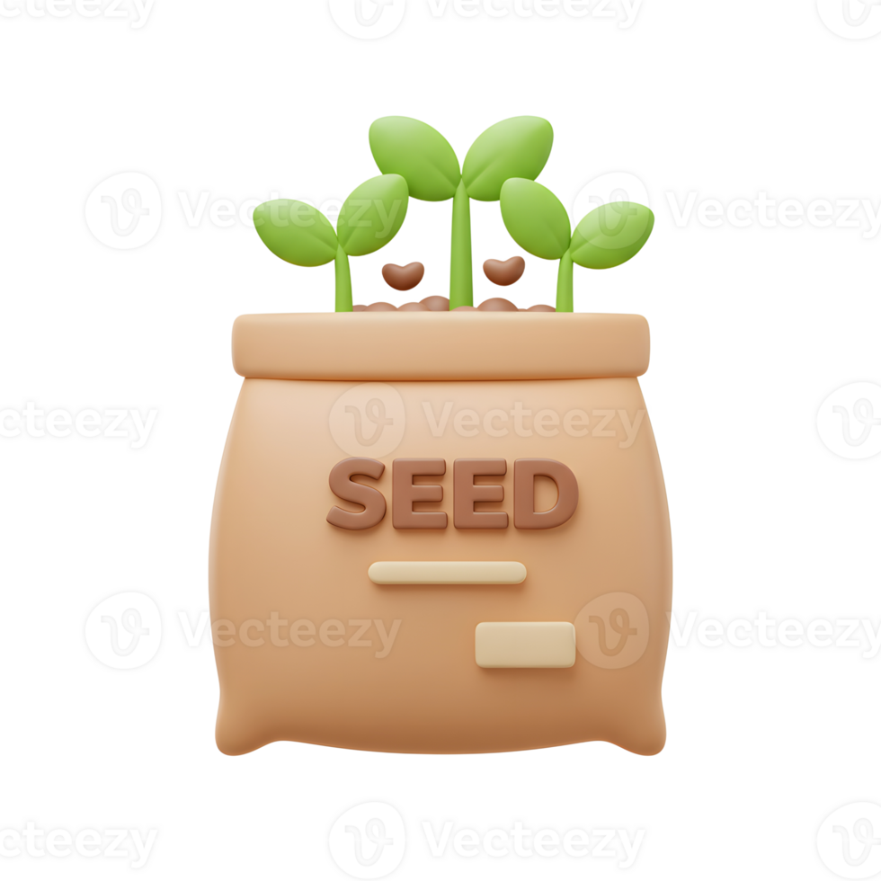 Seed bag with sprouting plants illustration for garden concept png