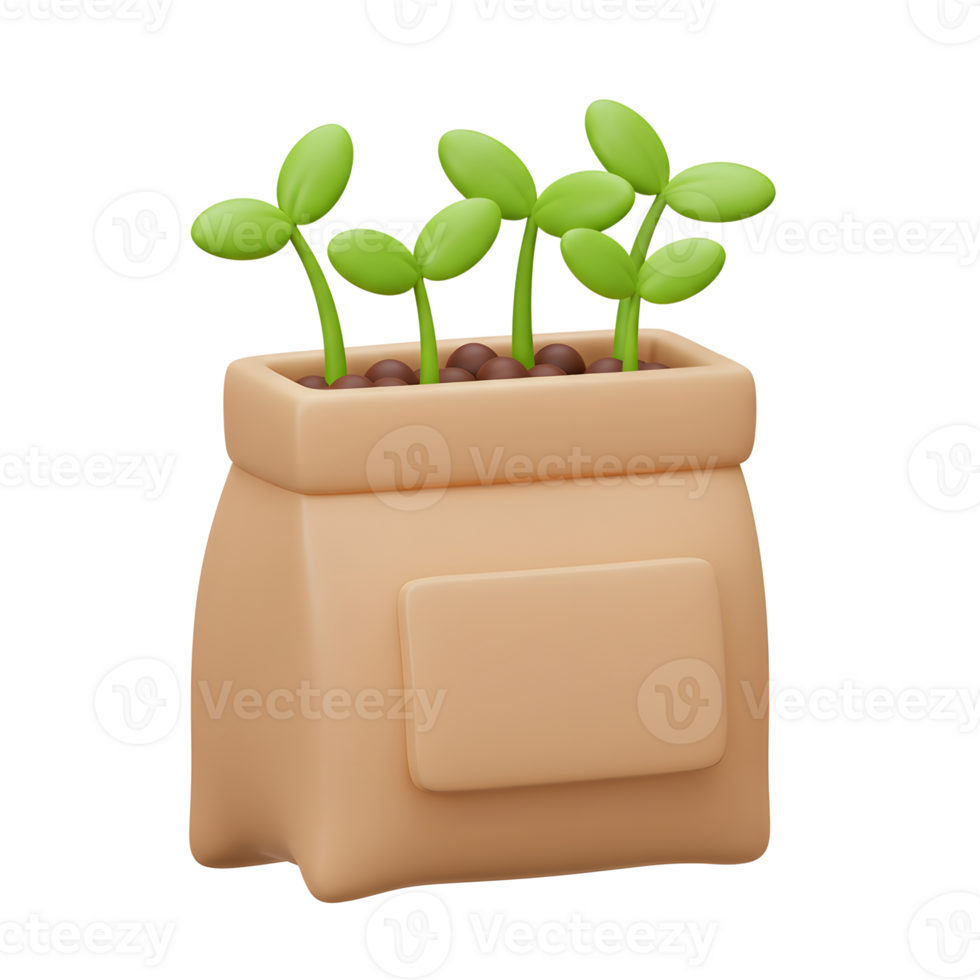Sprouts Growing in Bag with Soil 3D Render Concept png
