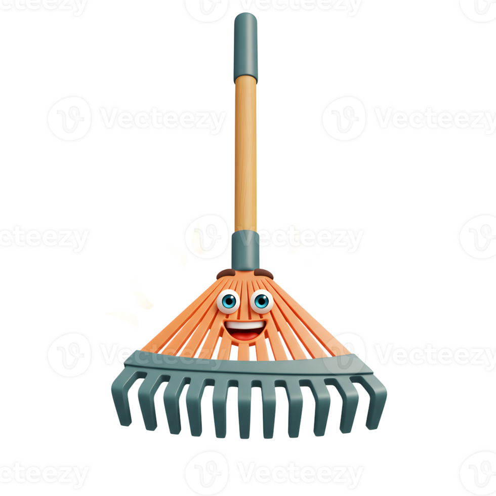 Cartoon Rake Character with Smiling Face for Gardening Concept png