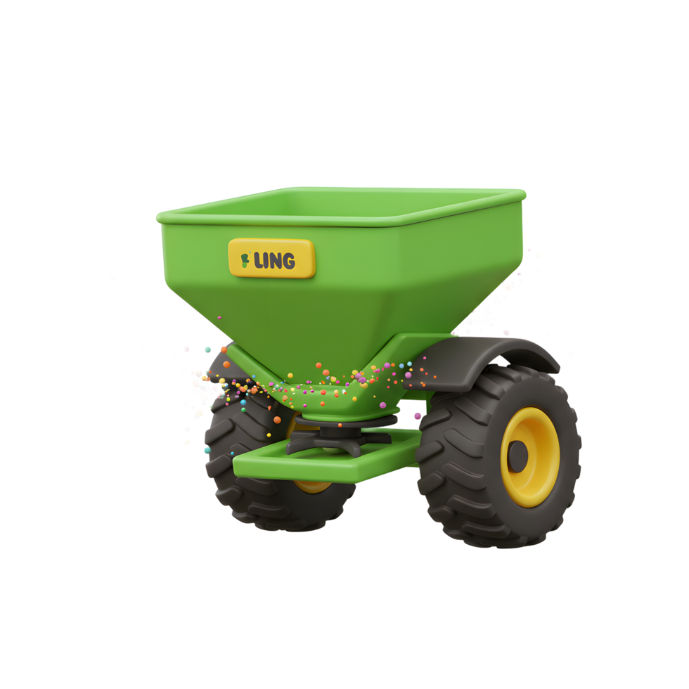 Spreader Cart Dispensing Colorful Pellets for Farming and Gardening png