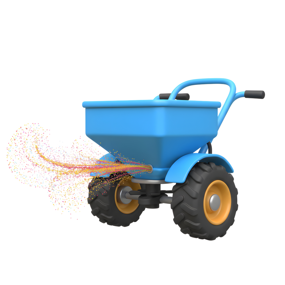 Spreading Cart Distributing Colorful Particles Concept for Gardening or Agriculture png