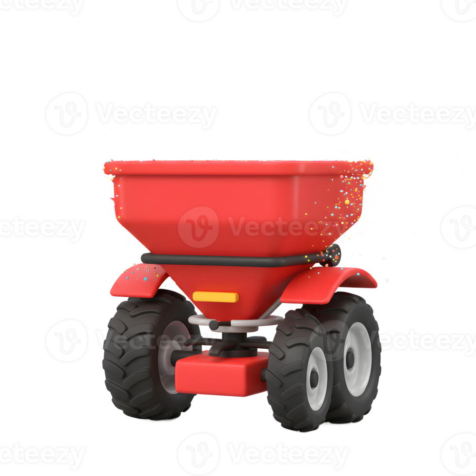 Spreading Fertilizer with Farm Spreader Distributing Colorful Granules on White png
